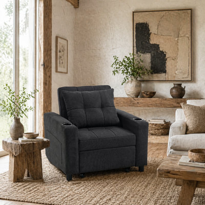 Wyld Haus Soliri Black 3 In 1 Convertible Single Sofa Bed With Tufted Cushion And Cup Holders from B&Q