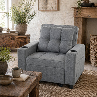 Wyld Haus Soliri Dark Grey 3-In-1 Convertible Single Sofa Bed With Tufted Cushion And Pillow from B&Q