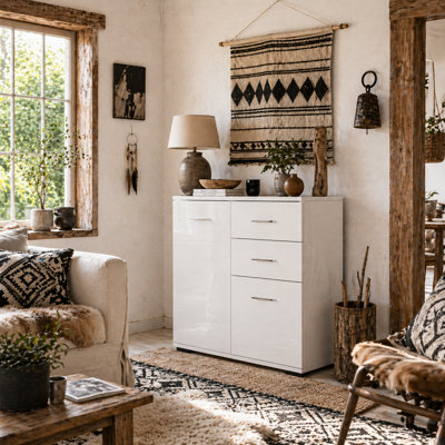 Wyld Haus Lodino High Gloss White Sideboard2 Drawers2 DoorsAdjustable Shelves71W X 35D X 76H Cm from B&Q