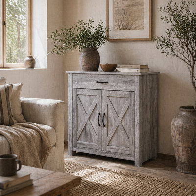 Wyld Haus Toro Noyo Grey Grain Farmhouse Sideboard With Sliding Barn Doors80Cm X 39.7Cm X 80Cm from B&Q