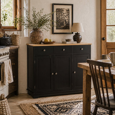 Wyld Haus Totoro Black Sideboard With Natural Rubberwood Top3 Doors3 Drawers3 Shelves from B&Q
