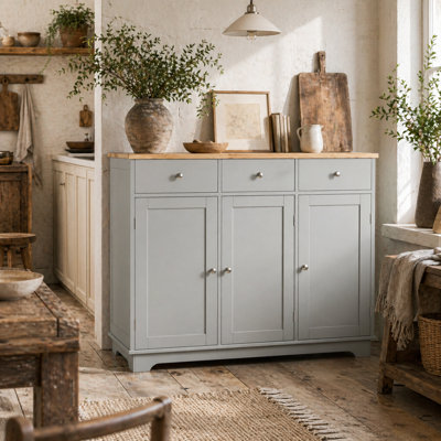 Wyld Haus Totoro Grey Sideboard With Natural Rubberwood Top3 Doors 3 Drawers 101Cm from B&Q