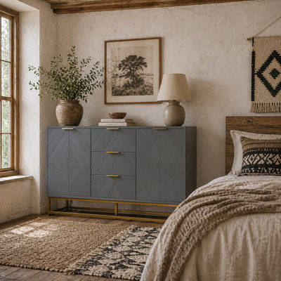 Wyld Haus Veli Grey SideboardWide 120W X 40D X 76H Cm3 Drawers 2 Doors from B&Q