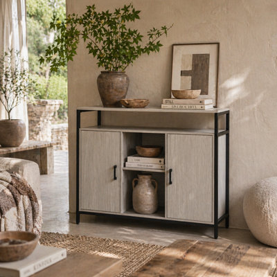 Wyld Haus Vara Light Grey Sideboard With Steel Frame2 Doors4 ShelvesL100 X D34 X H87.2Cm from B&Q