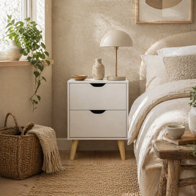 Wyld Haus Dodomi Suke White Bedside Table With 2 Drawers And Natural Pine Legs 40W X 35D X 50.5H Cm from B&Q