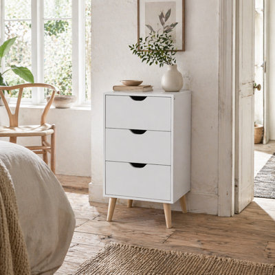 Wyld Haus Rato 3-Drawer Bedside TableWhite Finish With Natural Wood LegsCompact 40 X 35 X 68.5 Cm from B&Q