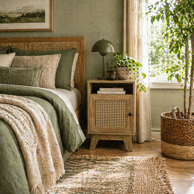 Wyld Haus Vini Raba Compact Natural Wood-Effect Bedside Table With Rattan Drawer And Door 39W X 35D X 60H Cm from B&Q