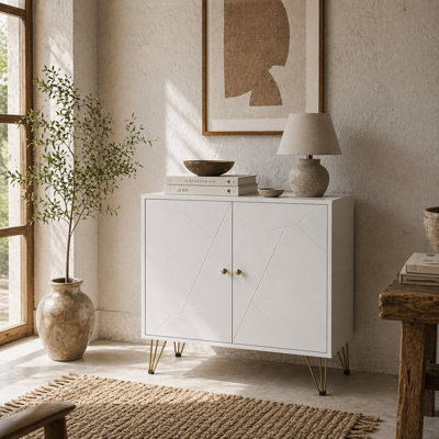 Wyld Haus Vifiva White Slim Sideboard With Gold Hairpin Legs2 Doors800mm W from B&Q