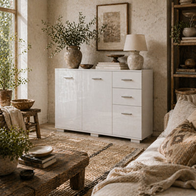 Wyld Haus Bami High Gloss White Sideboard With 2 Drawers And 3 DoorsL106 X D35 X H76Cm from B&Q