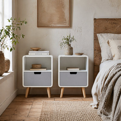 Wyld Haus Neselo Yozi Set Of 2 Scandinavian-Style Wooden Bedside Tables With Drawer And Shelf from B&Q