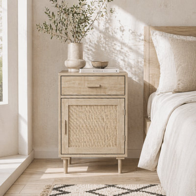 Wyld Haus Basose Natural Wood-Effect Rattan Bedside Table With Drawer And Door40W X 40D X 68.5H Cm from B&Q