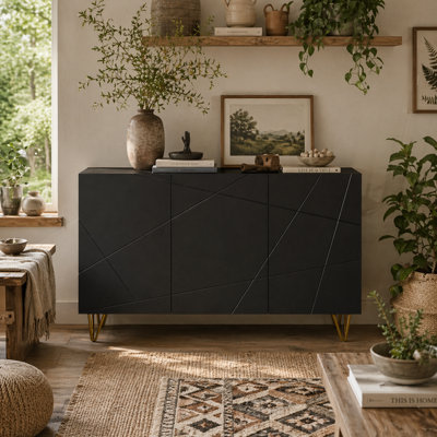Wyld Haus Fayosa High Gloss Black Sideboard With Gold Hairpin Legs120W X 40D X 75H Cm from B&Q