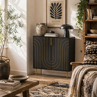 B&Q -  Mose Black And Gold Art Deco Sideboard2 DoorsAdjustable ShelvesCopper-Plated Legs
