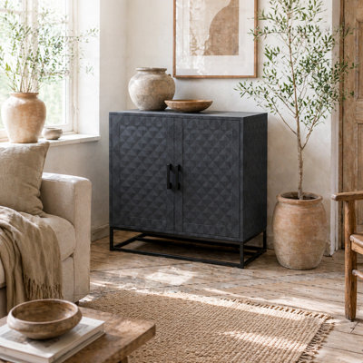 Wyld Haus Nelima Black Freestanding Retro Sideboard With Double Doors And Geometric PatternL80 X D40 X H78Cm