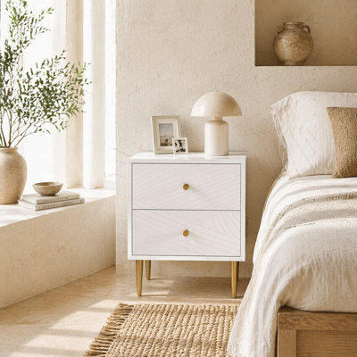 Wyld Haus Dina White And Gold 2-Drawer Bedside TableCompact Modern Nightstand 40W X 35D X 50H Cm from B&Q