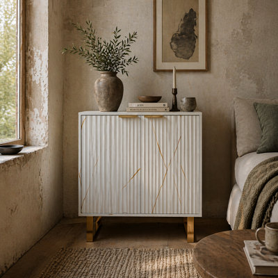 Wyld Haus Redi Sora White And Gold Ribbed Sideboard With Adjustable Shelving76.5Cm from B&Q