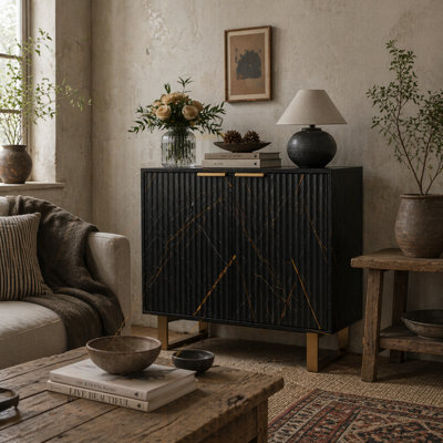 Wyld Haus Nomi Black And Gold Sideboard With Ribbed Finish And Adjustable ShelvesCompact Modern Storage from B&Q