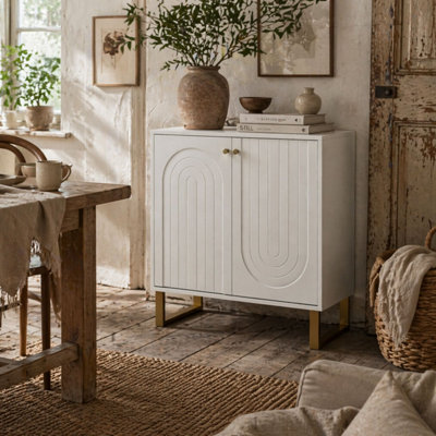 B&Q -  Tarezi Nedi White 2-Door Sideboard Storage Cabinet With Gold-Tone Handles And Legs