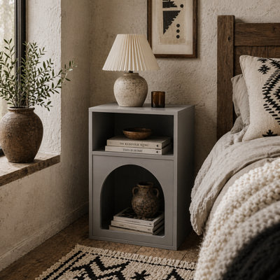 Wyld Haus Sarayo Faco Grey Arched Bedside Table With 2 Open Compartments40W X 30D X 60H Cm from B&Q