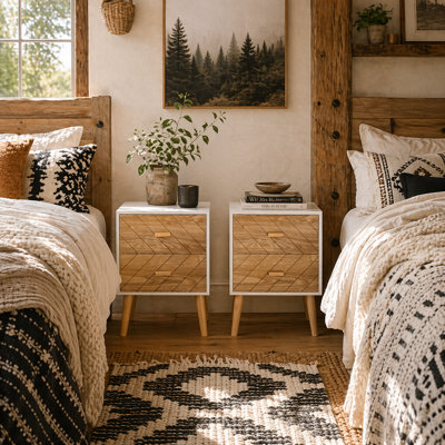 Wyld Haus Hafane Set Of 2 White And Natural Bedside Tables With 2 Chevron Drawers from B&Q