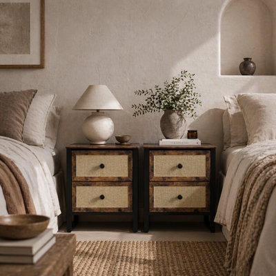 Wyld Haus Lamilu Vesa Set Of 2 Rustic Brown Industrial Bedside Tables 2 DrawersL50 X D30 X H60Cm from B&Q