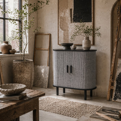 Wyld Haus Rafa Vela Grey Tambour SideboardFluted Sliding DoorsWooden Legs80Cm from B&Q