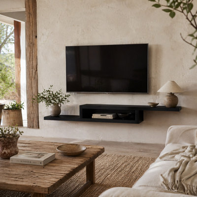 Wyld Haus Mika Mael 152Cm Black Wall-Mounted Floating Tv Unit With Open Shelves And Cable Ports from B&Q