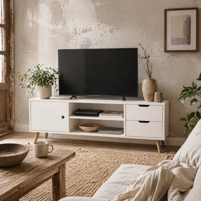 Wyld Haus Rani Mano 120Cm White Tv Console With 2 Shelves2 Drawers And 1 Door from B&Q