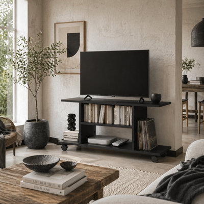 Wyld Haus Coro 80Cm Black Mobile Tv Stand With Open Shelves And Castor Wheels from B&Q