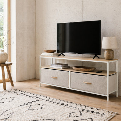Wyld Haus Rare Elha 98Cm Maple And Light Grey Tv Cabinet With 2 Fold-Down Fabric DrawersSupports Tvs Up To 47 Inches from B&Q