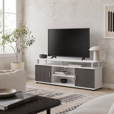 Wyld Haus Mihavi 120Cm Grey And White Media Console With Shelves And Cupboards For Tvs Up To 50 Inches from B&Q
