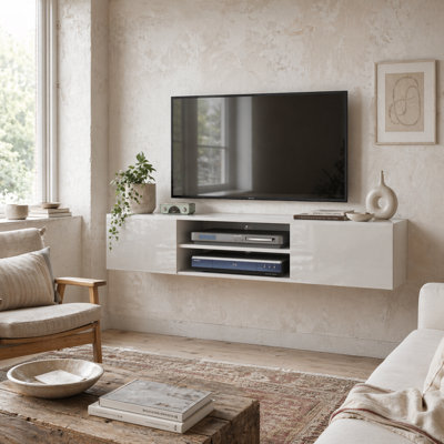 Wyld Haus Lumipa 140Cm High Gloss White Floating Tv Stand With Shelves And Doors For Tvs Up To 60 Inches from B&Q
