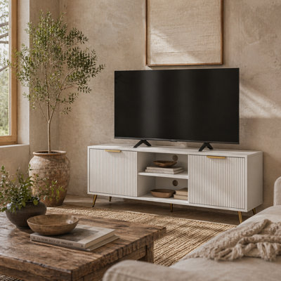 Wyld Haus Lamo 120Cm White Tv Stand With 2 Etched Doors And ShelfFits Tvs Up To 55 Inches from B&Q