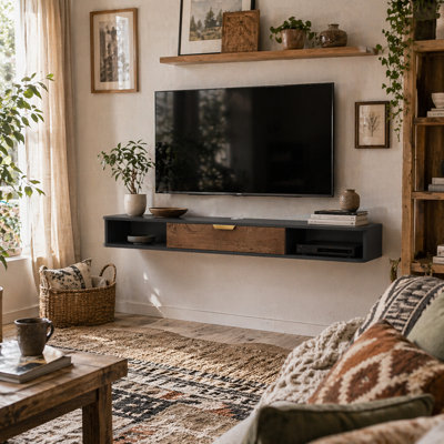 Wyld Haus Nova 140Cm Floating Tv Stand In Charcoal Grey And Natural Wood-Effect With Storage from B&Q