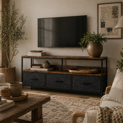 Wyld Haus Avasoro 120Cm Rustic Brown Tv Storage Unit With 3 Fold-Down Fabric DrawersFits Up To 55-Inch Tvs from B&Q
