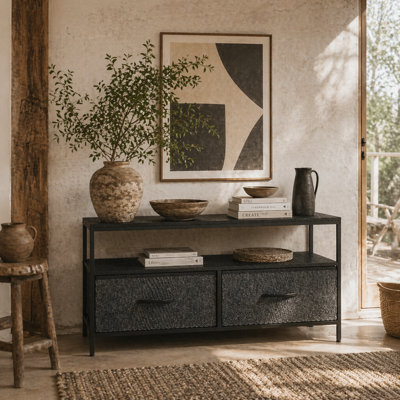 Wyld Haus Avatera 98Cm Compact Tv Storage Unit In Black And Charcoal Grey With 2 Fold-Down Fabric Drawers from B&Q