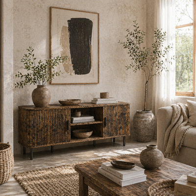 Wyld Haus Avaniva 120Cm Rustic Brown Tv Console With Sliding Tambour Doors And ShelvesFor Tvs Up To 55 Inches from B&Q