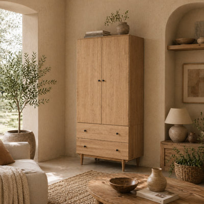 Wyld Haus Coramar Natural Wood 2-Door Wardrobe With Hanging Rail And 2 Drawers80W X 52D X 180H Cm from B&Q