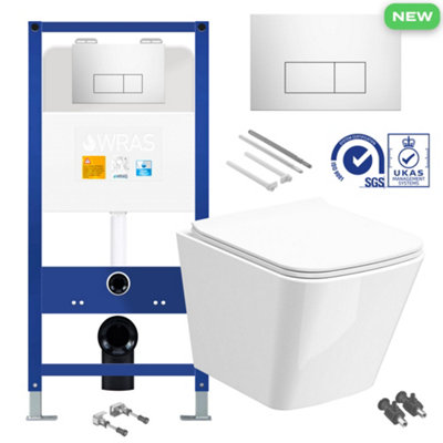 Bubly Bathrooms Square Rimless Wall Hung Toilet Pan With Concealed Cistern FameChrome Flush Plate from B&Q