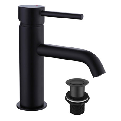 Bubly Bathrooms Modern Round Matt Black Peg Bathroom Single Lever Basin Sink Tap With Unslotted Waste from B&Q
