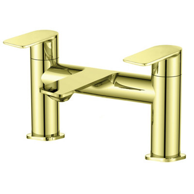 Bubly Bathrooms Modern Brushed Brass Blade Filler Mixer TapSolid Brass Bath Mounted from B&Q