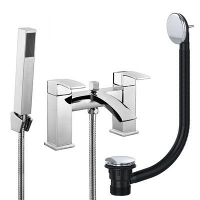 Bubly Bathrooms Chrome Square Waterfall Bath Shower Mixer Tap With Chrome Bath WasteBath Mounted from B&Q