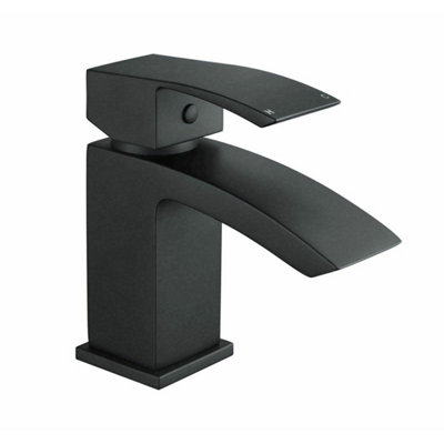 Bubly Bathrooms Modern Matt Black Square Waterfall Basin Tap Mono Mixer FaucetSolid Brass Deck Mounted from B&Q