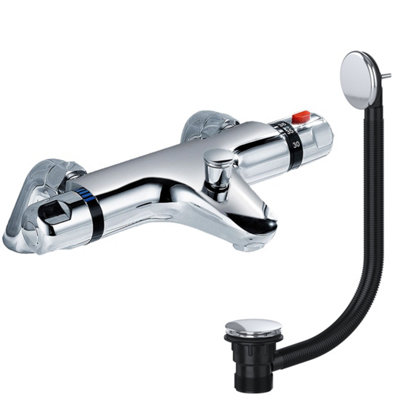Bubly Bathrooms Chrome Thermostatic Deck Mounted Bath Shower Mixer Tap With Matching Bath WasteBath Mounted from B&Q
