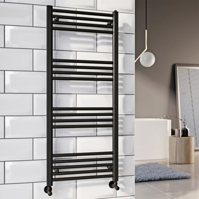Bubly Bathrooms Matt Black 600X1200mm Heated Towel Rail Radiator For Central Heating from B&Q