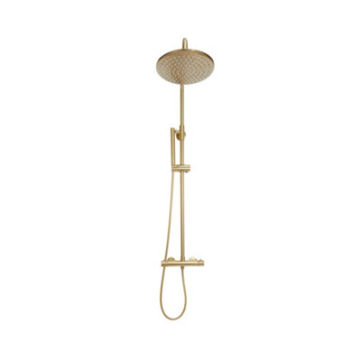 Bubly Bathrooms Thermostatic Rigid Riser Shower Kit With Diamond Cut HandlesBrushed Brass Finish from B&Q