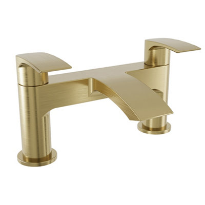 Bubly Bathrooms Brushed Brass Bathroom Bath Filler Mixer Tap Contemporary Waterfall Deck Mounted from B&Q