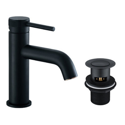 Bubly Bathrooms Ravello Matt Black Basin Mixer Tap With Peg Lever & WasteModern Brass Design from B&Q
