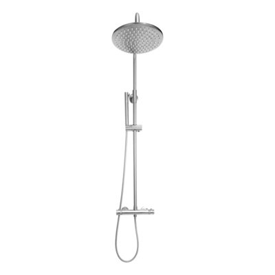 Bubly Bathrooms Thermostatic Mixer Shower Kit With Round Overhead & Handheld Chrome Rigid Riser from B&Q