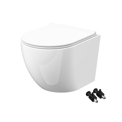 Bubly Bathrooms White Wall Hung Rimless Toilet Pan & Slim Soft-Close SeatD-ShapeShort Projection from B&Q